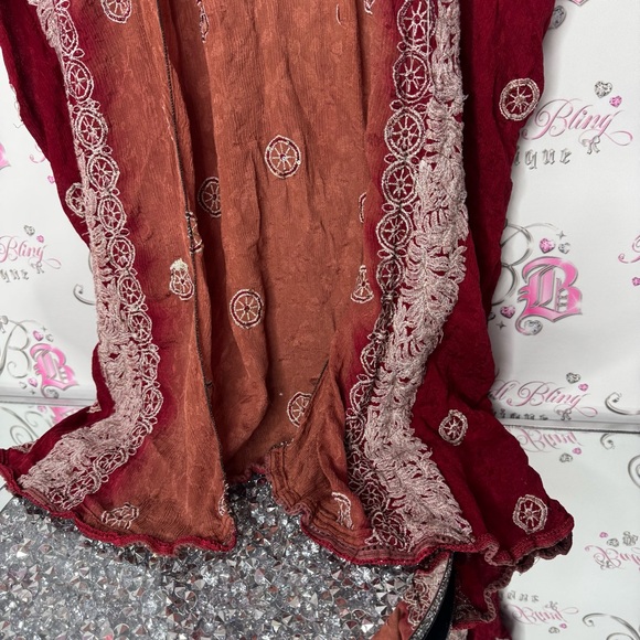 Bohemian Burgundy Lace Kimono robe cardigan one size fits all embroidered - Picture 3 of 15